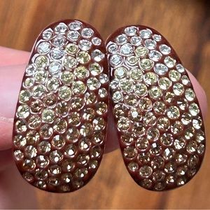 Vintage FAC Butler Rhinestone Ombré Silver Tone Clip On Earrings Earth